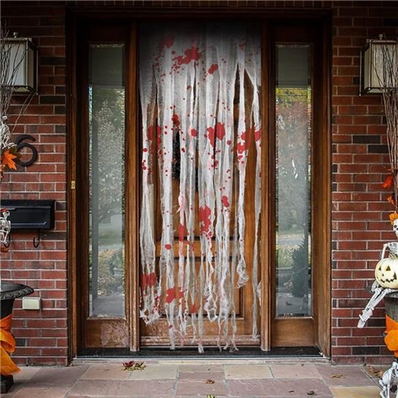 4 PCS Halloween Doorway Curtain-65x39 Inch Decor Door Curtain with Bloody Prints - Picture 7 of 8